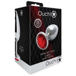 Ouch! Bijou anal Round Gem L 8 x 4cm Argenté-Rouge